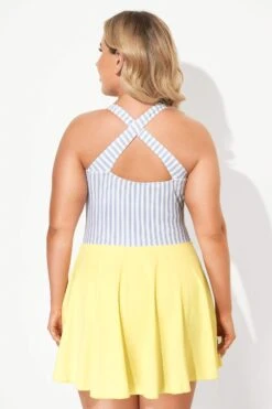 Classic Stripe Round Collar Swimdress For Lady 8 Classic Stripe Round Collar Swimdress For Lady -Maraluxe Swimwear Shop b desd060001 3