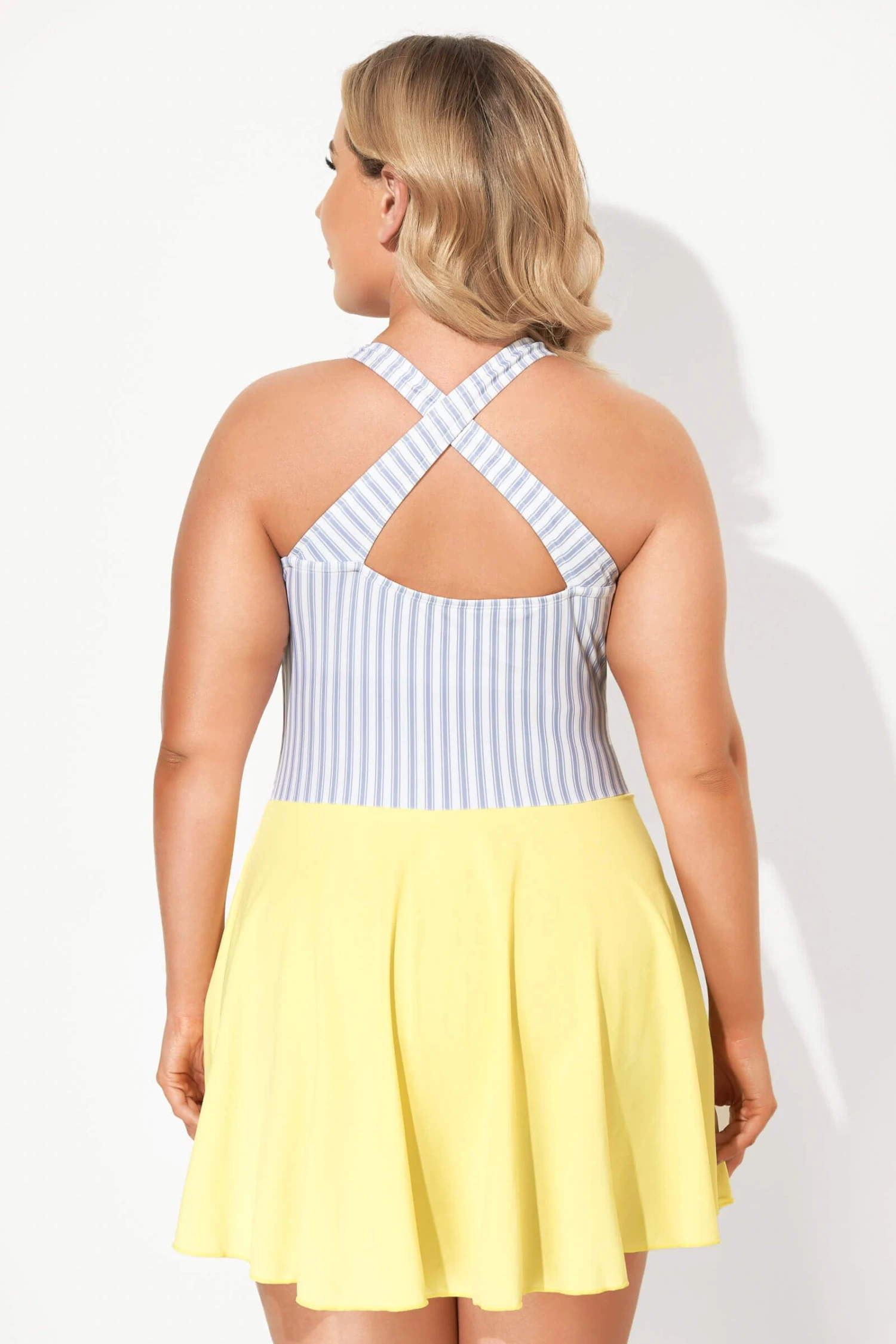 Classic Stripe Round Collar Swimdress For Lady 5 Classic Stripe Round Collar Swimdress For Lady - Image 3