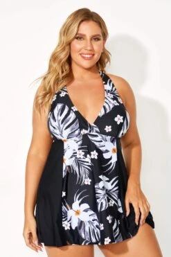Tropical Patterns Flowers V-Neck Women Swimdress -Maraluxe Swimwear Shop b desd077001 3