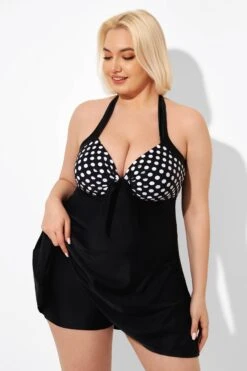 Fashion Black Dot Vintage Drawstring Closure Swimdress -Maraluxe Swimwear Shop b desd081001 3