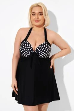 Fashion Black Dot Vintage Drawstring Closure Swimdress -Maraluxe Swimwear Shop b desd081001 4