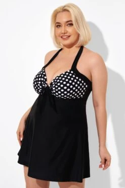 Fashion Black Dot Vintage Drawstring Closure Swimdress -Maraluxe Swimwear Shop b desd081001 5