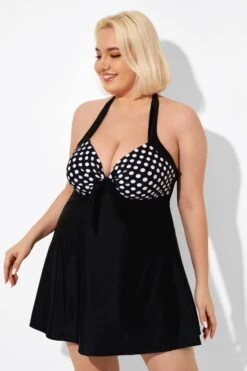 Fashion Black Dot Vintage Drawstring Closure Swimdress -Maraluxe Swimwear Shop b desd081001 6