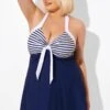 Blue Stripe Adjustable Halter Neck Swimdress -Maraluxe Swimwear Shop b desd081002 1