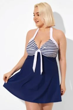 Blue Stripe Adjustable Halter Neck Swimdress -Maraluxe Swimwear Shop b desd081002 4