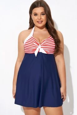 Vintage Stripe Halter Straps Women Swimdress -Maraluxe Swimwear Shop b desd081003 3