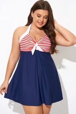 Vintage Stripe Halter Straps Women Swimdress -Maraluxe Swimwear Shop b desd081003 4