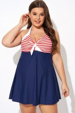Vintage Stripe Halter Straps Women Swimdress -Maraluxe Swimwear Shop b desd081003 5