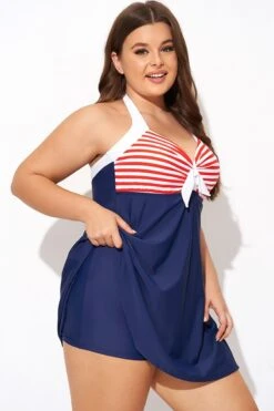 Vintage Stripe Halter Straps Women Swimdress -Maraluxe Swimwear Shop b desd081003 6