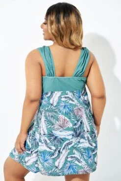 Green Leaf Print Wide Strap Knot Swimdress -Maraluxe Swimwear Shop b desd082001 2