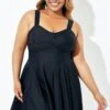 Black Adjustable Shoulder Straps Lady Flowy Swimdress -Maraluxe Swimwear Shop b desd083001 1