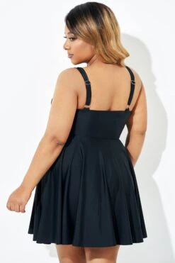 Black Adjustable Shoulder Straps Lady Flowy Swimdress -Maraluxe Swimwear Shop b desd083001 2