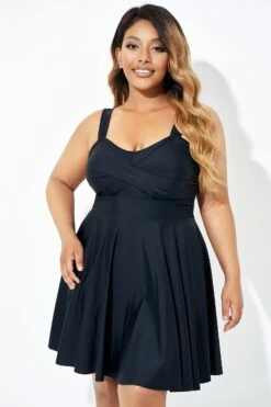 Black Adjustable Shoulder Straps Lady Flowy Swimdress -Maraluxe Swimwear Shop b desd083001 4