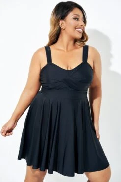 Black Adjustable Shoulder Straps Lady Flowy Swimdress -Maraluxe Swimwear Shop b desd083001 5