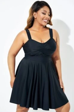 Black Adjustable Shoulder Straps Lady Flowy Swimdress -Maraluxe Swimwear Shop b desd083001 6