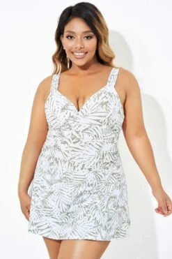 Fashionable Leaf Printed Twist Front Underwire Swimdress -Maraluxe Swimwear Shop b desd084001 1