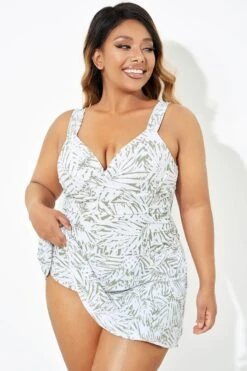 Fashionable Leaf Printed Twist Front Underwire Swimdress -Maraluxe Swimwear Shop b desd084001 3