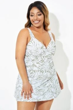 Fashionable Leaf Printed Twist Front Underwire Swimdress -Maraluxe Swimwear Shop b desd084001 5