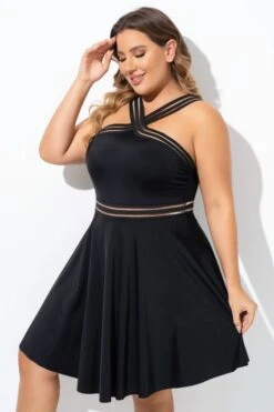 Graceful Black Mesh Panel Women Swimdress -Maraluxe Swimwear Shop b desd091001 3
