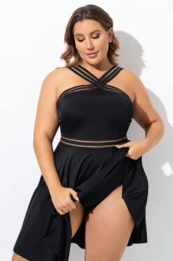 Graceful Black Mesh Panel Women Swimdress -Maraluxe Swimwear Shop b desd091001 4