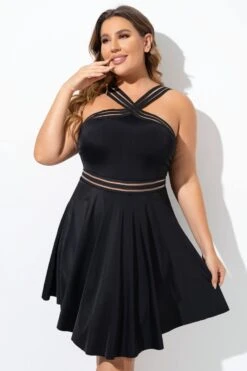 Graceful Black Mesh Panel Women Swimdress -Maraluxe Swimwear Shop b desd091001 5