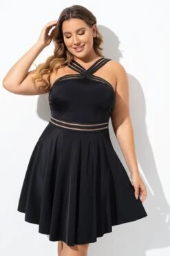 Graceful Black Mesh Panel Women Swimdress -Maraluxe Swimwear Shop b desd091001 6