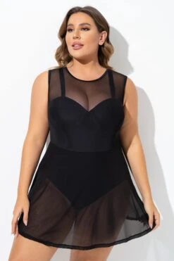 Black Mesh Underwire Hook & Eye Closure Swimdress -Maraluxe Swimwear Shop b desd093001 3