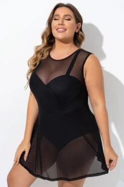 Black Mesh Underwire Hook & Eye Closure Swimdress -Maraluxe Swimwear Shop b desd093001 5