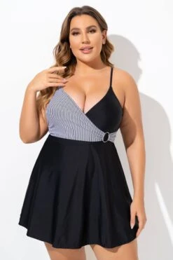 Black And White V-Neck Striped Wrap Swimdress -Maraluxe Swimwear Shop b desd094001 4