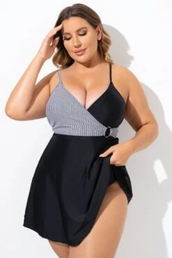 Black And White V-Neck Striped Wrap Swimdress -Maraluxe Swimwear Shop b desd094001 5