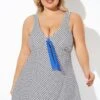 Dots Tie-Front Wide Shoulder Straps Swimdress -Maraluxe Swimwear Shop b desd109001 1 1