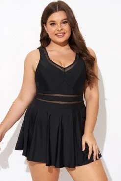 Black V-neck Wide Strap Crochet Detail Swimdress -Maraluxe Swimwear Shop b desd113001 1