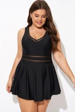 Black V-neck Wide Strap Crochet Detail Swimdress -Maraluxe Swimwear Shop b desd113001 4