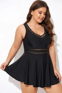 Black V-neck Wide Strap Crochet Detail Swimdress -Maraluxe Swimwear Shop b desd113001 6