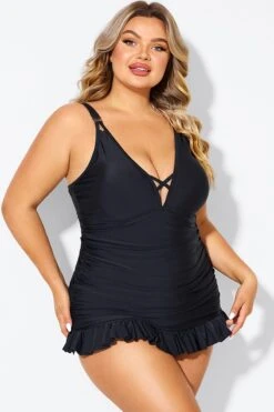 Black V-neck Tummy Control Ruched Swimdress 13 Black V-neck Tummy Control Ruched Swimdress -Maraluxe Swimwear Shop b desd117001 6