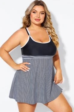Black & White Criss Cross Striped Double Strap Swimdress -Maraluxe Swimwear Shop b desd119001 6