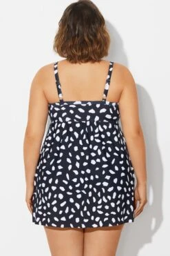 White Polka Dots Print Mesh Panel Swimdress -Maraluxe Swimwear Shop b desd120001 2
