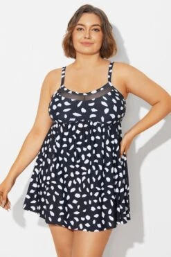 White Polka Dots Print Mesh Panel Swimdress -Maraluxe Swimwear Shop b desd120001 3