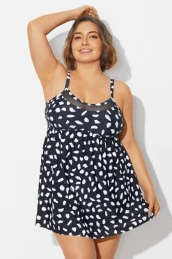 White Polka Dots Print Mesh Panel Swimdress -Maraluxe Swimwear Shop b desd120001 5