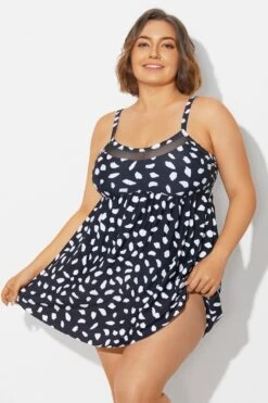 White Polka Dots Print Mesh Panel Swimdress -Maraluxe Swimwear Shop b desd120001 6