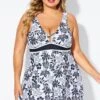 Black Floral Print Cut Out Plus Size Swimdress -Maraluxe Swimwear Shop b desd121001 1