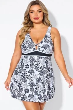 Black Floral Print Cut Out Plus Size Swimdress -Maraluxe Swimwear Shop b desd121001 3
