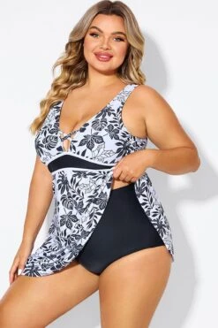 Black Floral Print Cut Out Plus Size Swimdress -Maraluxe Swimwear Shop b desd121001 5