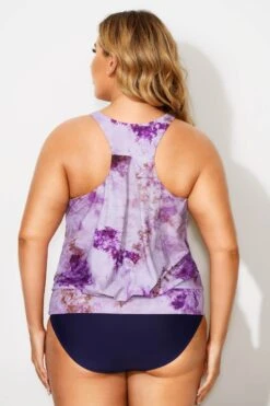 Tie Dye Printed Racerback Blouson Tankini Top -Maraluxe Swimwear Shop b detan003002 2