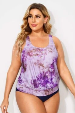 Tie Dye Printed Racerback Blouson Tankini Top -Maraluxe Swimwear Shop b detan003002 4