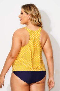 Yellow Dots Racerback Tummy Control Tankini Top -Maraluxe Swimwear Shop b detan003003 2