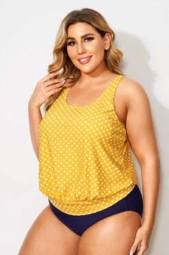 Yellow Dots Racerback Tummy Control Tankini Top -Maraluxe Swimwear Shop b detan003003 3