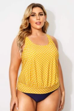 Yellow Dots Racerback Tummy Control Tankini Top -Maraluxe Swimwear Shop b detan003003 4