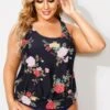 Floral Printed Scoopneck Women Classy Tankini Top 1 Floral Printed Scoopneck Women Classy Tankini Top -Maraluxe Swimwear Shop b detan003004 1