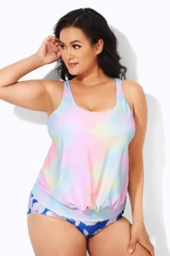 Rainbow Stylish Scoopneck Blouson Tankini Top 9 Rainbow Stylish Scoopneck Blouson Tankini Top -Maraluxe Swimwear Shop b detan003007 4